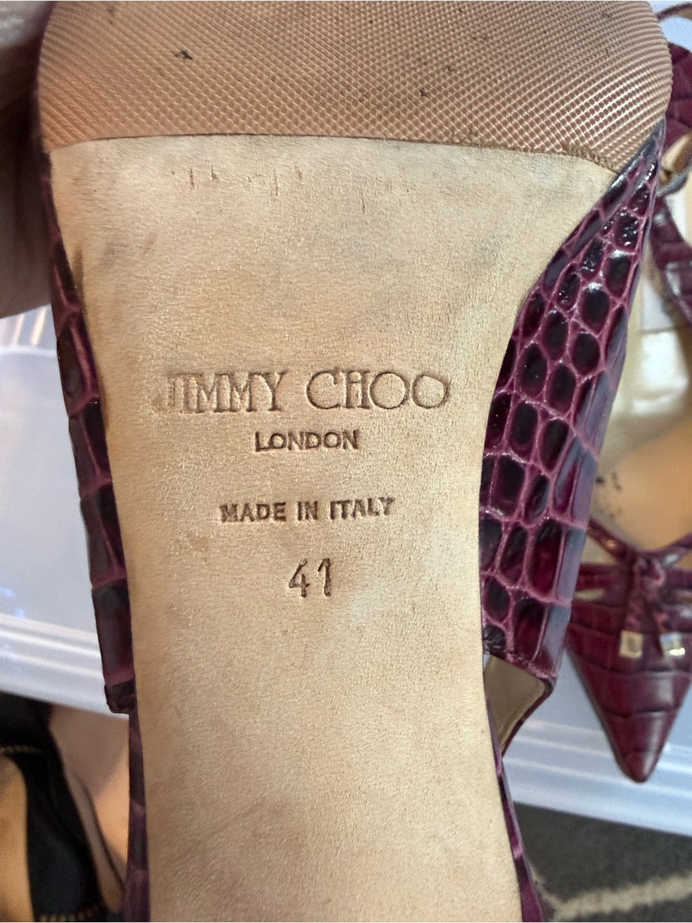 Jimmy Choo Burgundy Croc Embossed Slingback Pointed Toe Heels Sz 41 (10/10.5) - Picture 6 of 6